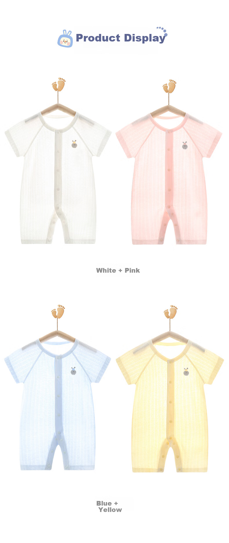 Babyprints Infant Romper 2-Pack, Newborn Short-Sleeve Bodysuit, Summer Baby Clothes, Pure Cotton Thin Onesie, Blue And Yellow, Size 73 3
