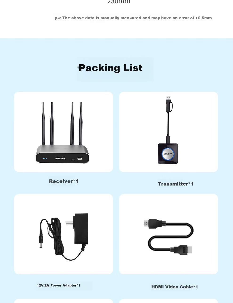 BOEGAM Wireless Screen Mirroring Device for Large TVs And Projectors, Compatible with Smartphones, Tablets, And Computers for Screen Casting, BYOM Application, One Transmitter One Receiver BGOR1000 14
