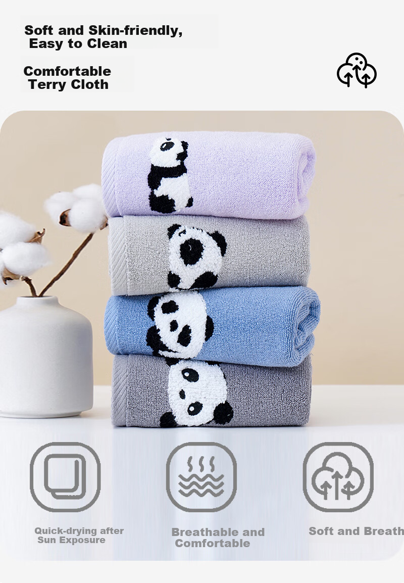 Zhuyibai Ultra-Soft Class A Pure Cotton Adult Face Towel, 2 Pieces, 7A Antibacterial Absorbent Non-Shedding Large Towel, Dark Gray + Light Purple 7