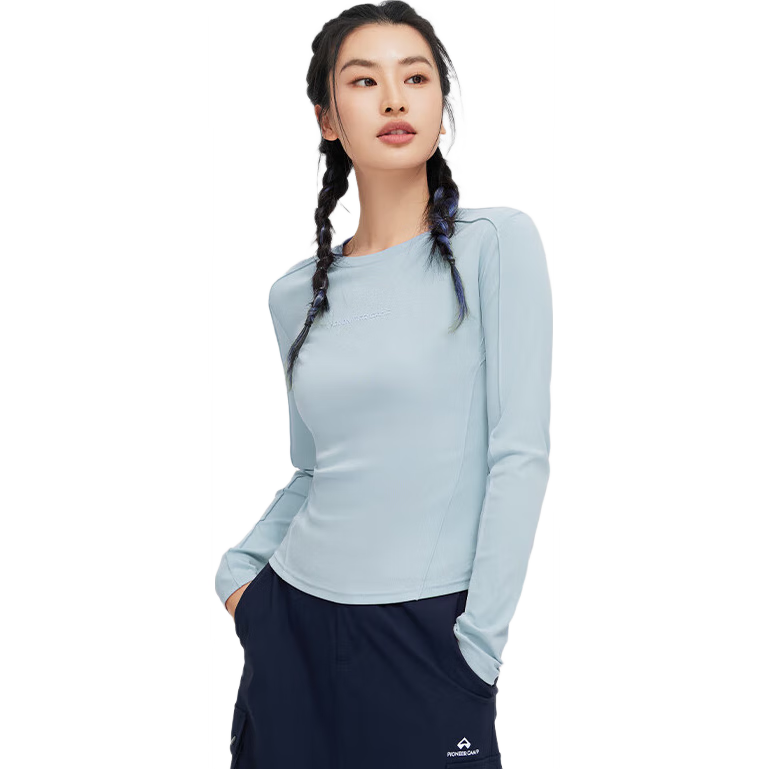 Toread Women's Long Sleeve Slim Fit Solid Color Thin Base T-Shirt, Light Blue, 2XL