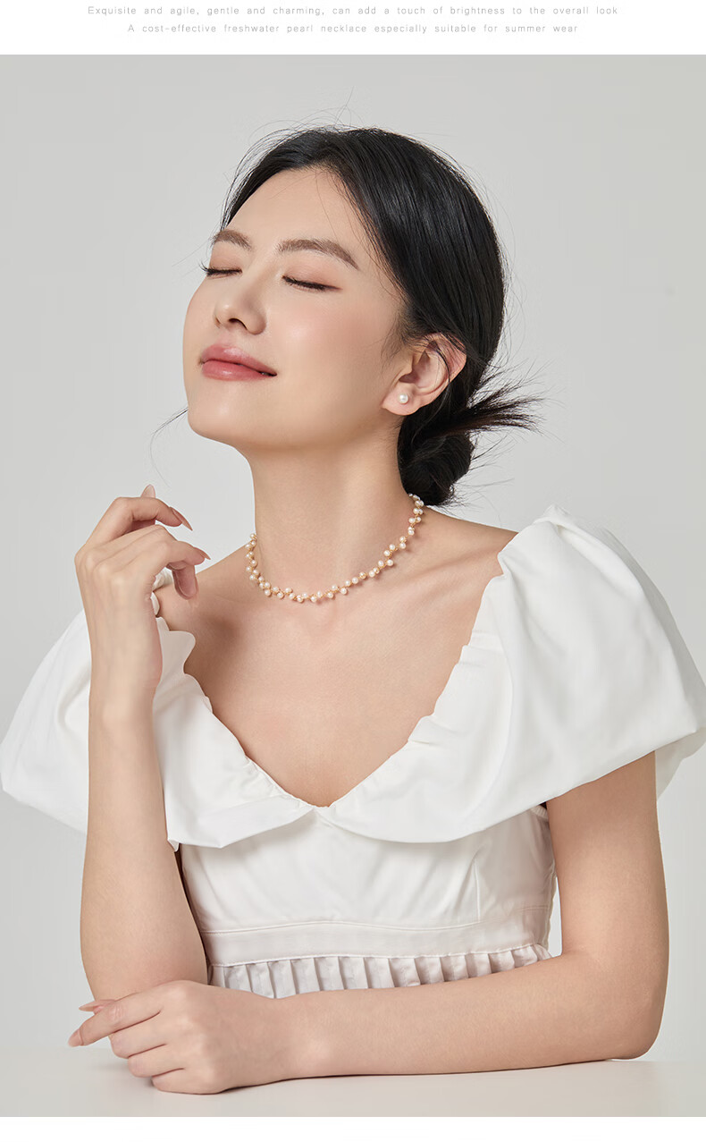 Angel's Tear Freshwater Pearl Necklace 3-4mm Rice Pearls Clavicle Chain High Luster Gift for Girlfriend Wife Qixi Valentine's Day 1