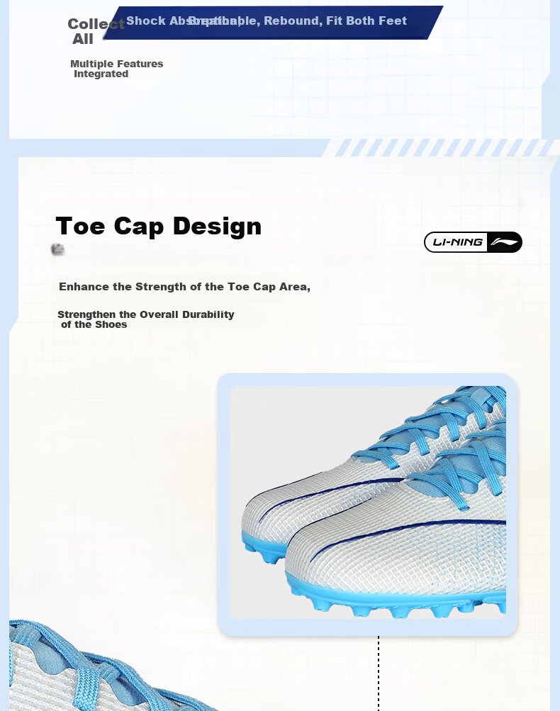 Li-Ning Soccer Shoes for Children Aged 6-12, MG Short Studs Youth Professional Soccer Shoes for Boys, Elementary School Students' Cleats, Jiyin 3 Blue Size 40 2