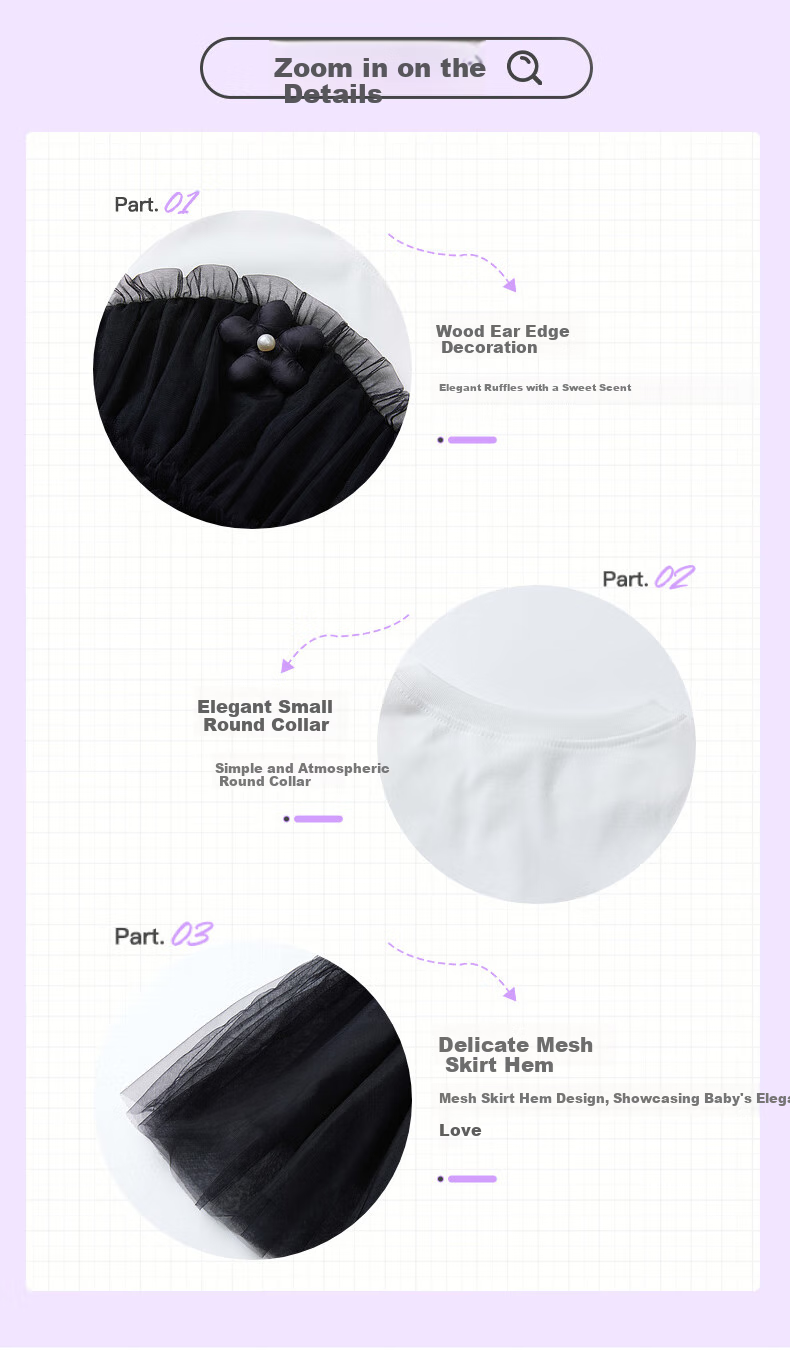 Follow Me Girls' Summer Dress, T-Shirt Patchwork Tulle Skirt, Sweet Princess Dress, Children's Dress, Black, Size 165 6