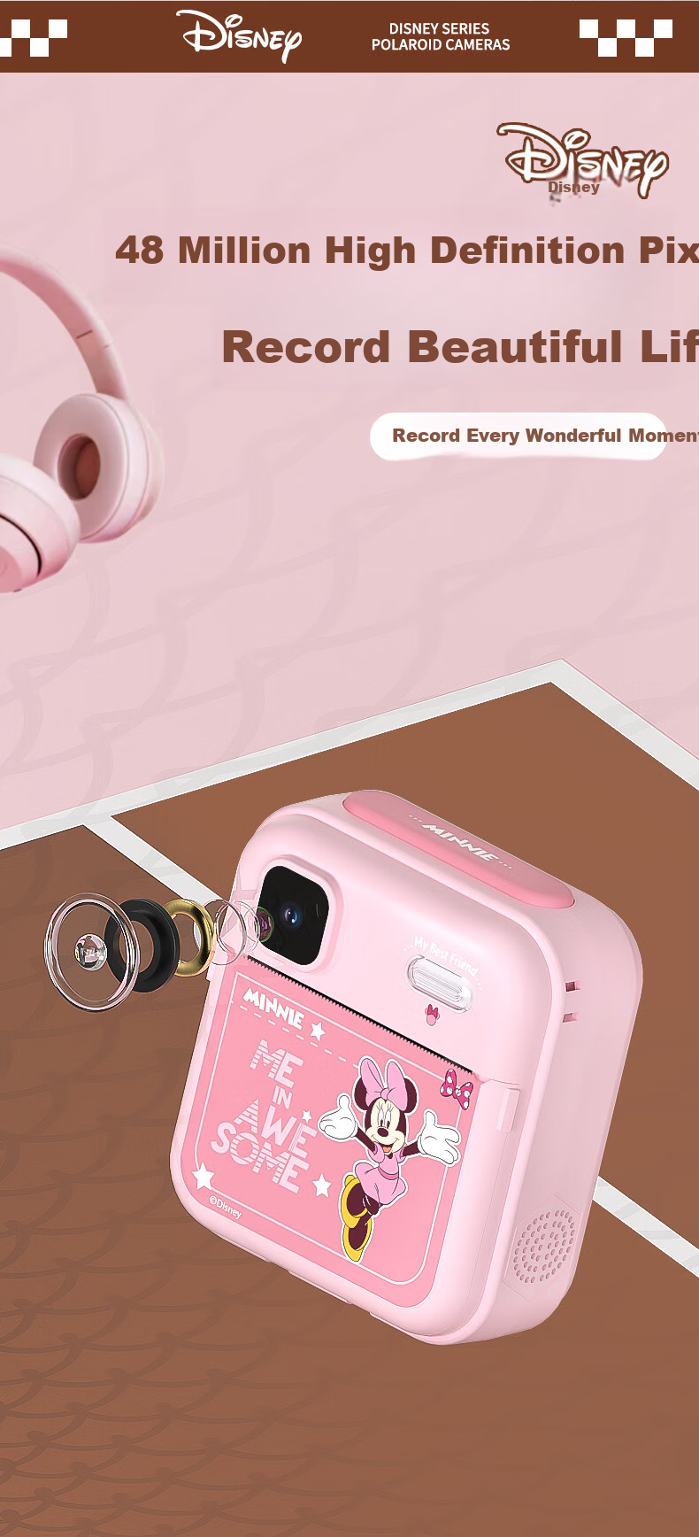Disney Colorful Instant Camera for Children, Print Directly, Photo Toy, Birthday Gift for Boys And Girls, PC02 Minnie 4