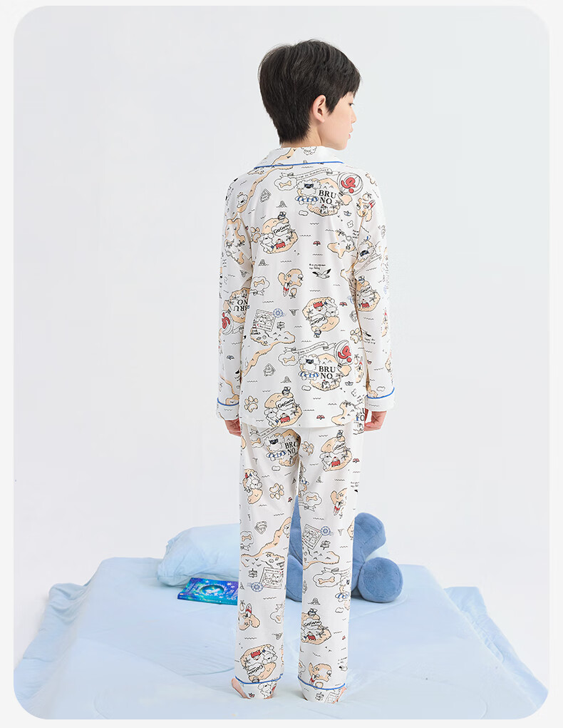 Longevity Companion Children's Pajamas Boys' Class A Moisture-wicking and Breathable Cotton Home Wear Big Kids Mijiang Co-branded Long Sleeve Long Pants Set 1