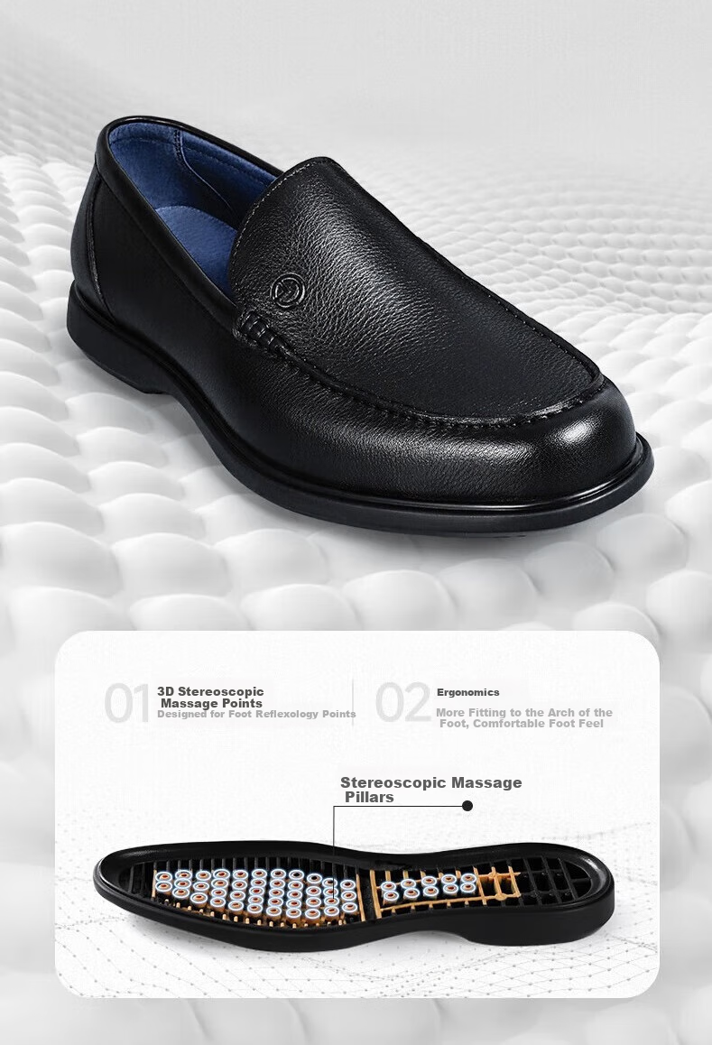 Goldlion Men's First Layer Cowhide Massage Sole Slip-On Leather Shoes Black-99R1 Size 40 2