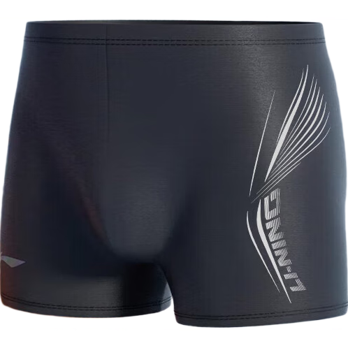 Li-Ning Men's Quick-Dry Chlorine-Resistant Comfortable Swim Trunks for Hot Springs and Beach Vacation Professional Training Swimming Shorts Dark Night Black