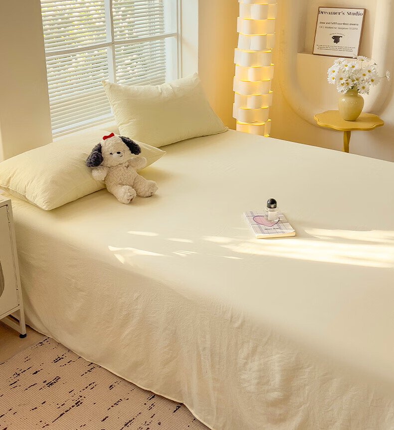 Aiwei A-Class Washed Cotton Single Bed Sheet Dormitory Single 110g Brushed Cotton Sheet Milk Yellow 180*230cm 5