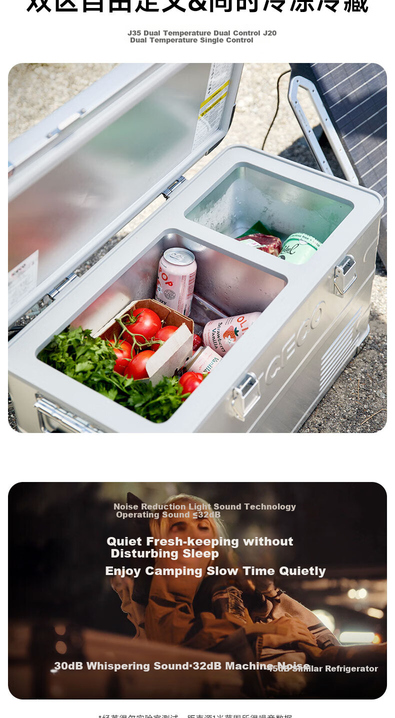 ICECO J20L Aluminum Alloy Car Refrigerator, Low Noise ≤32dB, Dual-Use for Car And Home, Double Compartment Fridge-Freezer 3