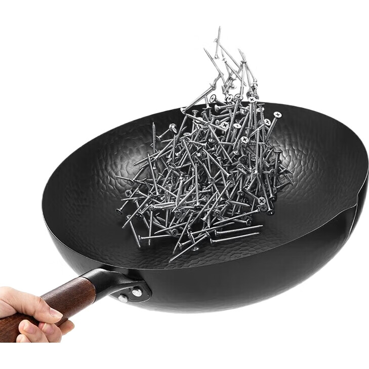 Чугунная сковорода-вок MAXCOOK, 32 см, с узором "рыбья чешуя", подходит для газовых и индукционных плит, без покрытия MCC9977