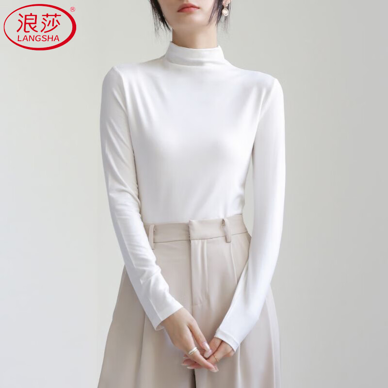 LangSha Modal Base Layer Women's Autumn New Half Turtleneck Top Elastic Slim Fit Long Sleeve T-Shirt