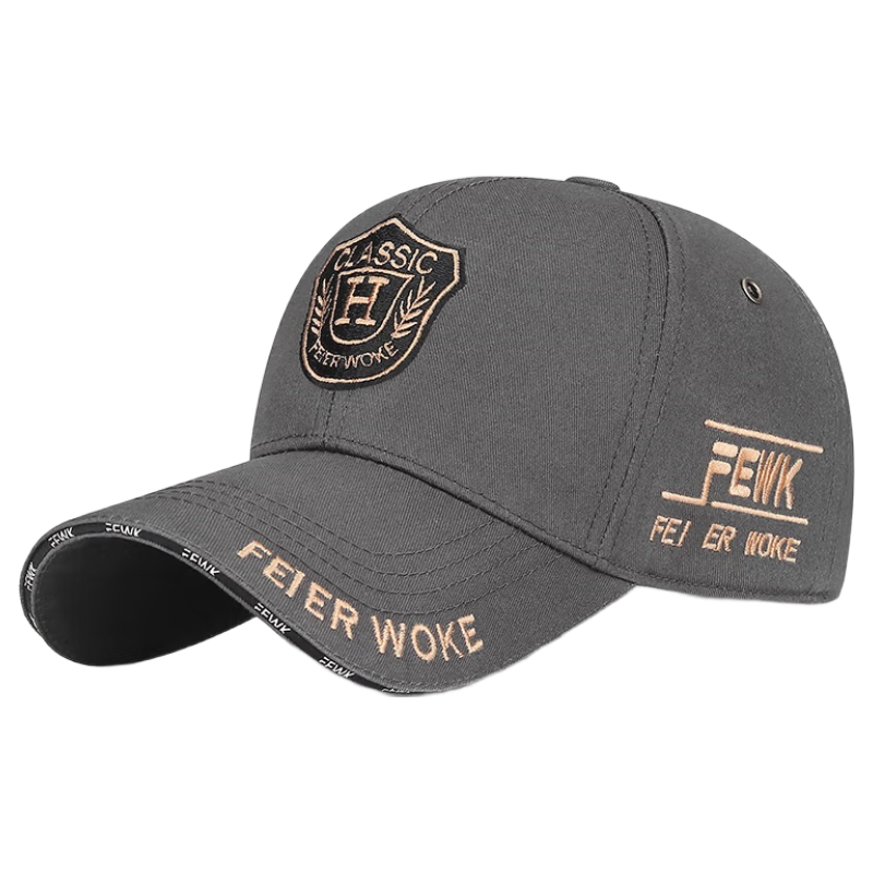 Jiancai Large Brim Hat for Men, Trendy Baseball Cap with Embroidery, Korean-Style Curved Brim, Face-Slimming Duck Tongue Hat, Unisex Cap