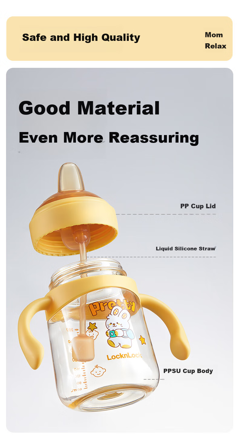 LOCK&LOCK Baby Sippy Cup for 6 Months And Above, PPSU with Scale, Straw Bottle for Drinking Water 10
