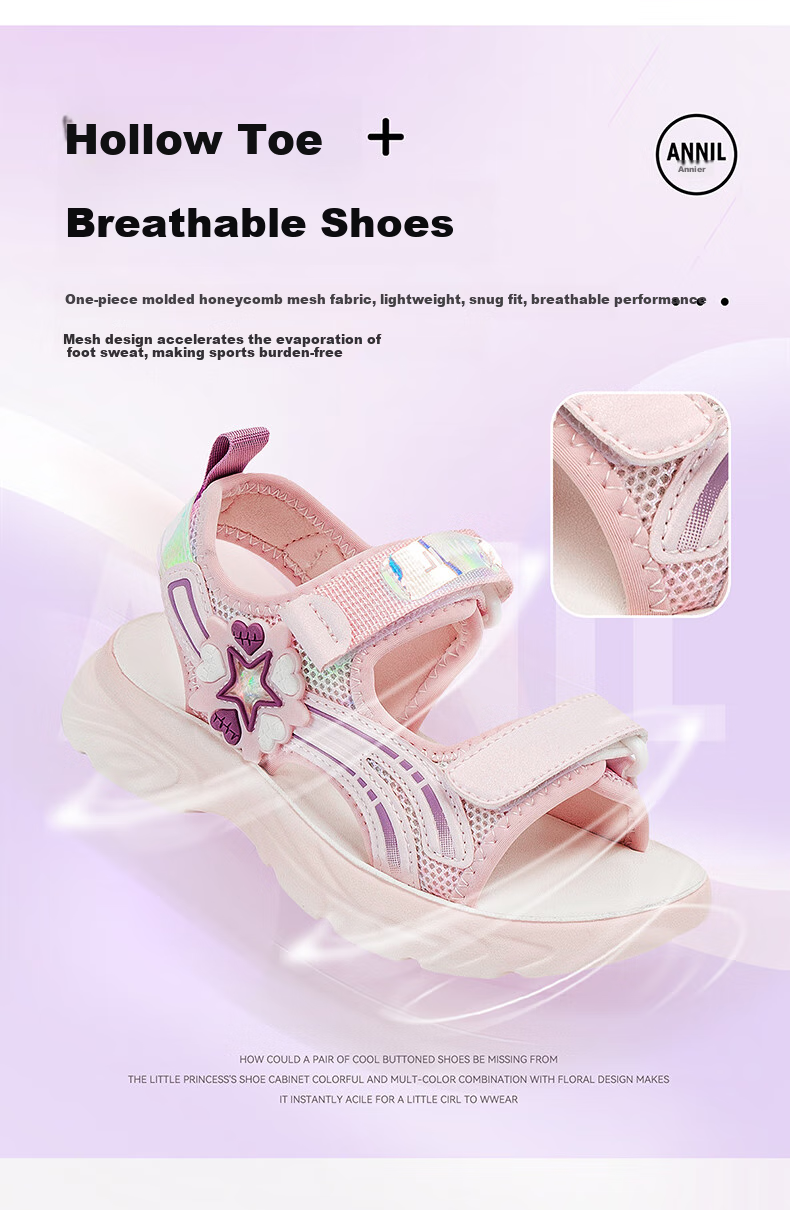 Annil Children's Sandals for Girls, 2025 Summer New Style, Velcro Girls' Shoes, Lightweight Soft-Soled Beach Sandals 6292 7