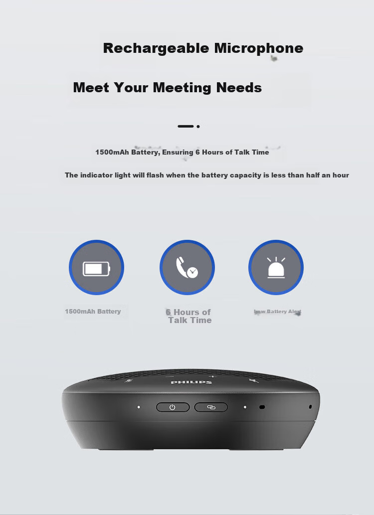 PHILIPS Video Conference Wireless Omnidirectional Microphone, 8-Meter Pickup Range, Speaker And Receiver Integrated, Computer USB Plug-And Compatible with up to Three Devices for Wireless Cascading, Smart Noise Reduction AECS8108 4