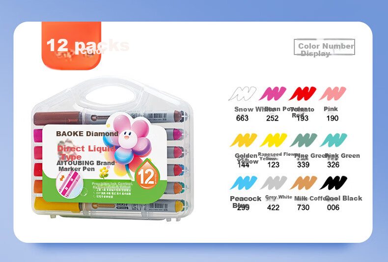 BAOKE MP2956-36 Direct Liquid Soft Tip Acrylic Markers for Students' Drawing, Washable, Safe, Odorless Painting Pens, 36 Colors/set 13