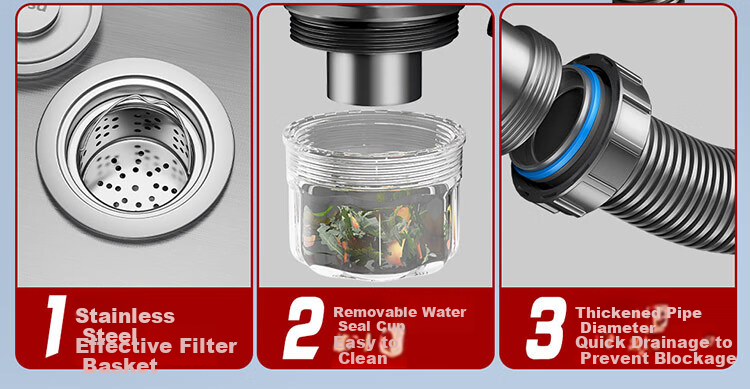 Larsd Kitchen Sink Drain Pipe, Kitchen Drainage Set, Double Sink Drainage Pipe Accessories for Washbasin And Sink 9227 11