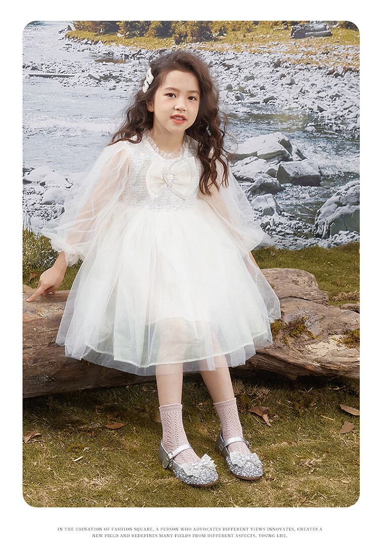 Snoffy Spring Leather Shoes for Girls, Princess Shoes for Older Children, Grit Crystal Shoes, Comfortable Children's Performance Shoes, Moonlight Silver, Size 27 10