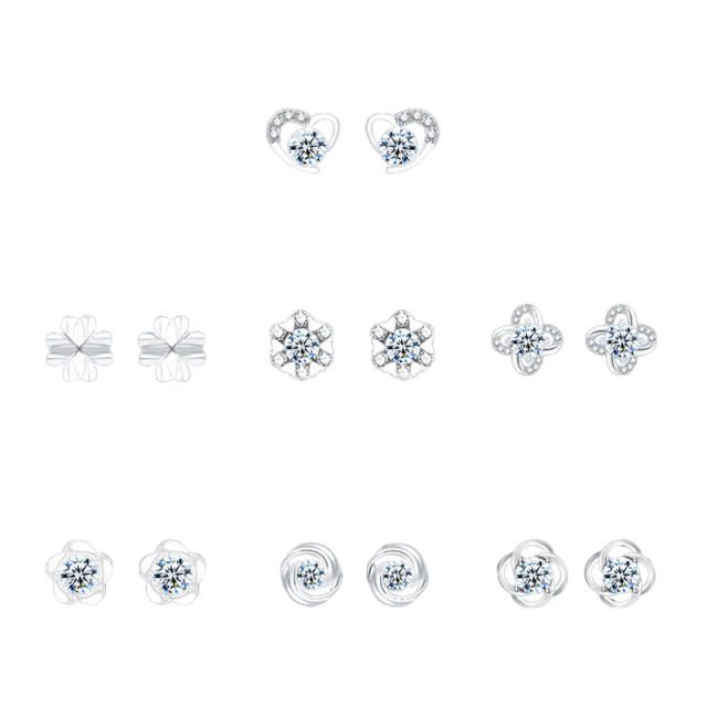 Chow Tai Fook Weekly Silver Ear Studs Women's Light Luxury Set Earrings Birthday 520 Valentine's Day Gift for Girlfriend