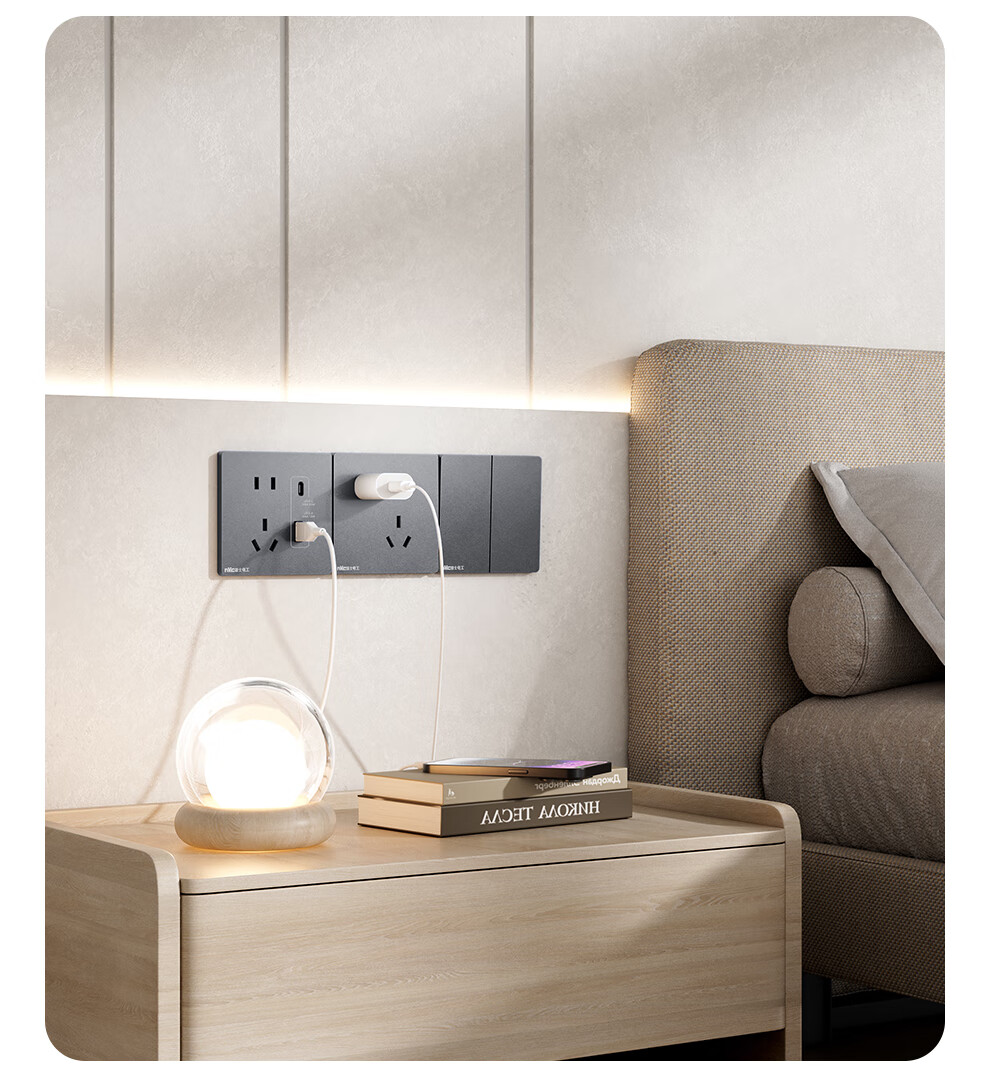 NVCleishidiangong Switch Socket, Three-Way Double Control Switch, 86-Type Ultra-Thin Panel Switch, N29 Misty Gray 15