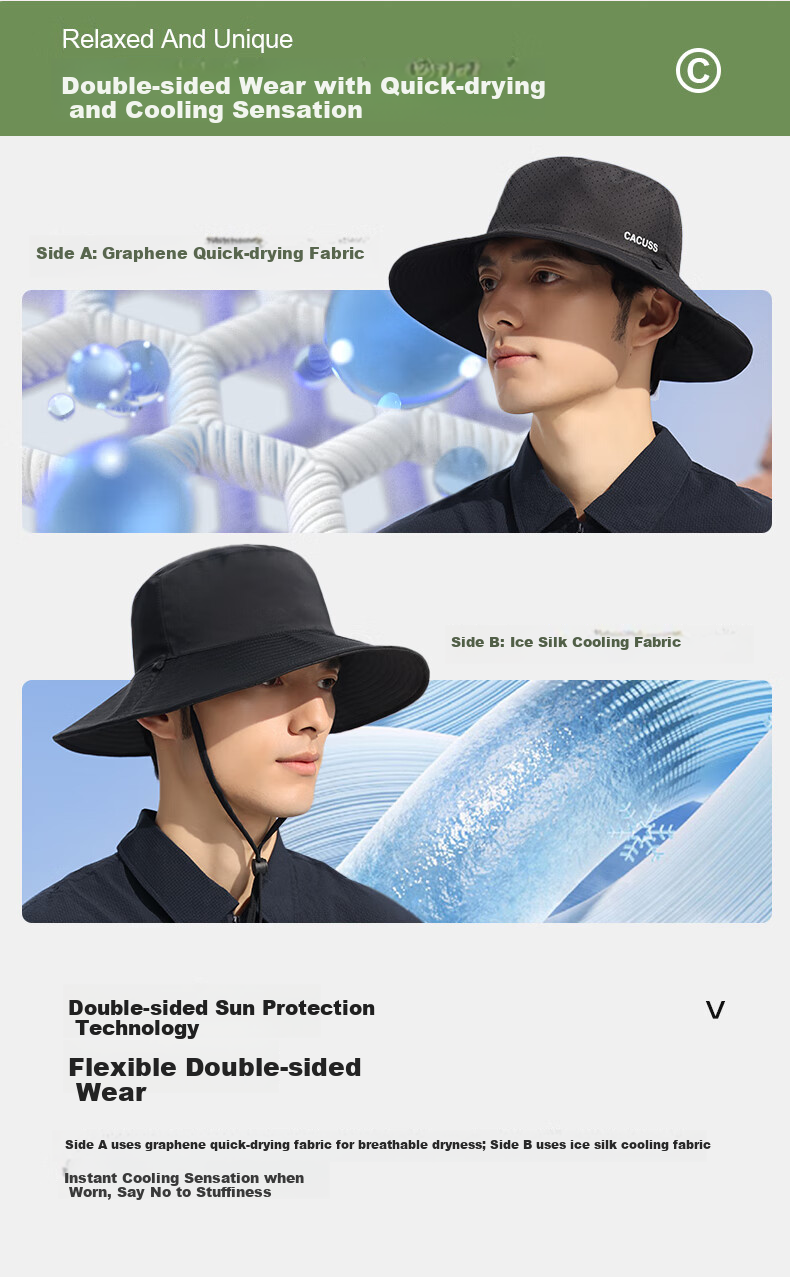 CACUSS Sun Protection Hat for Men, Wide Brim Sun Hat, Outdoor Fisherman Hat, Ice Silk Sun Hat, UV-Resistant Hat for Men, Black Large Size 4