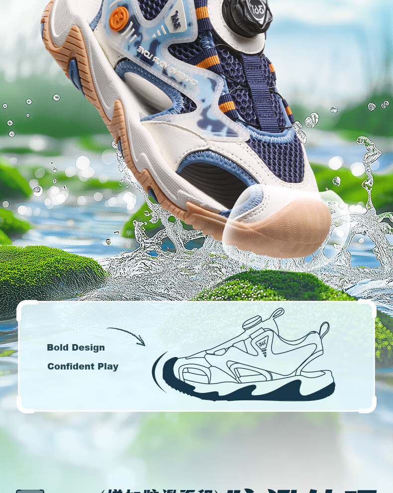 361° Children's Shoes, Kids' Sandals Summer 2025, Boys And Girls Breathable Wear-Resistant Toe Protection Creek Shoes Closed-Toe Sandals, Blue Size 37 5
