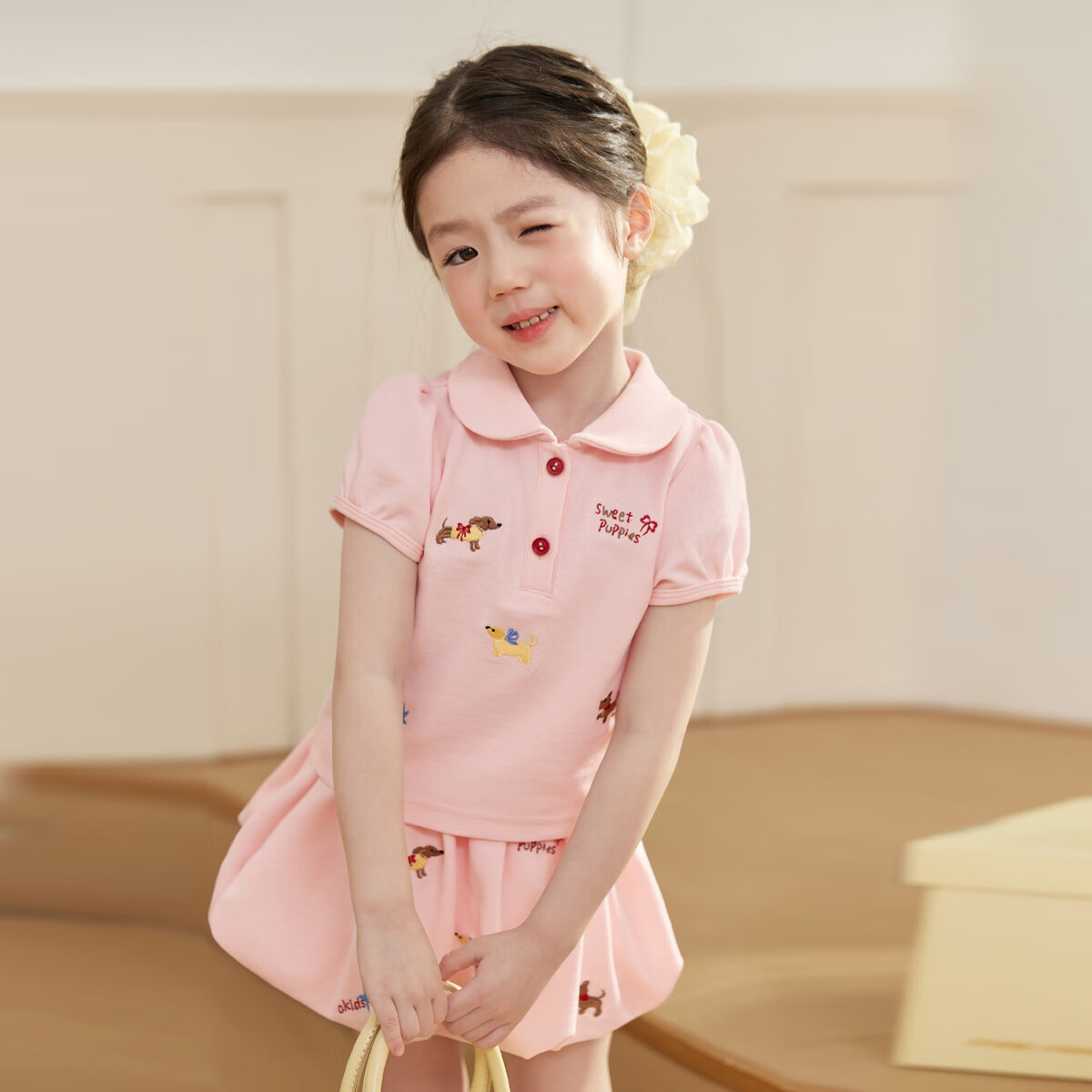 LUSON Children's Embroidered Polo Dress for Girls, Summer 2025 New Style, Trendy Girls' Dress Set