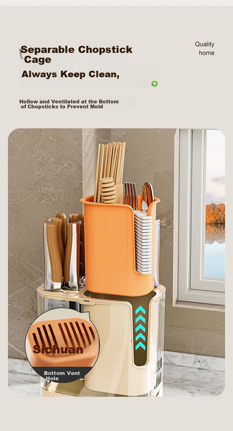 OAK Chopstick Holder, Knife Rack, Kitchen Utensil Organizer, Multi-Functional Draining Storage Container for Chopsticks And Knives C1545 5