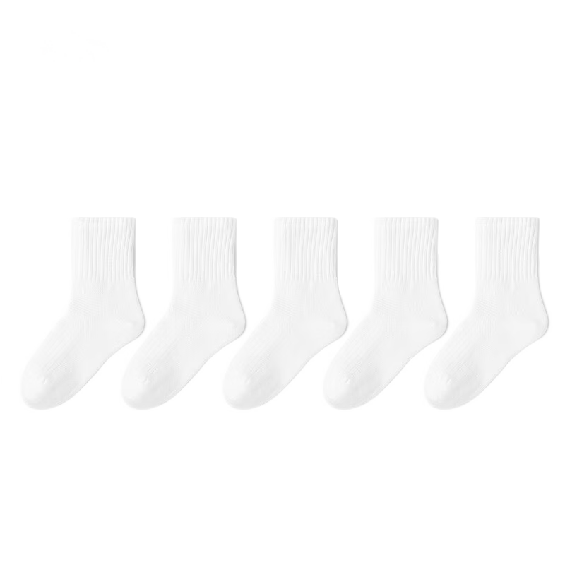 Banbi Children's Socks, Student White Socks, Thin Spring And Autumn Style, Boys' Solid Color Mid-Calf Cotton Socks for Summer, BB2081, Size 22-24