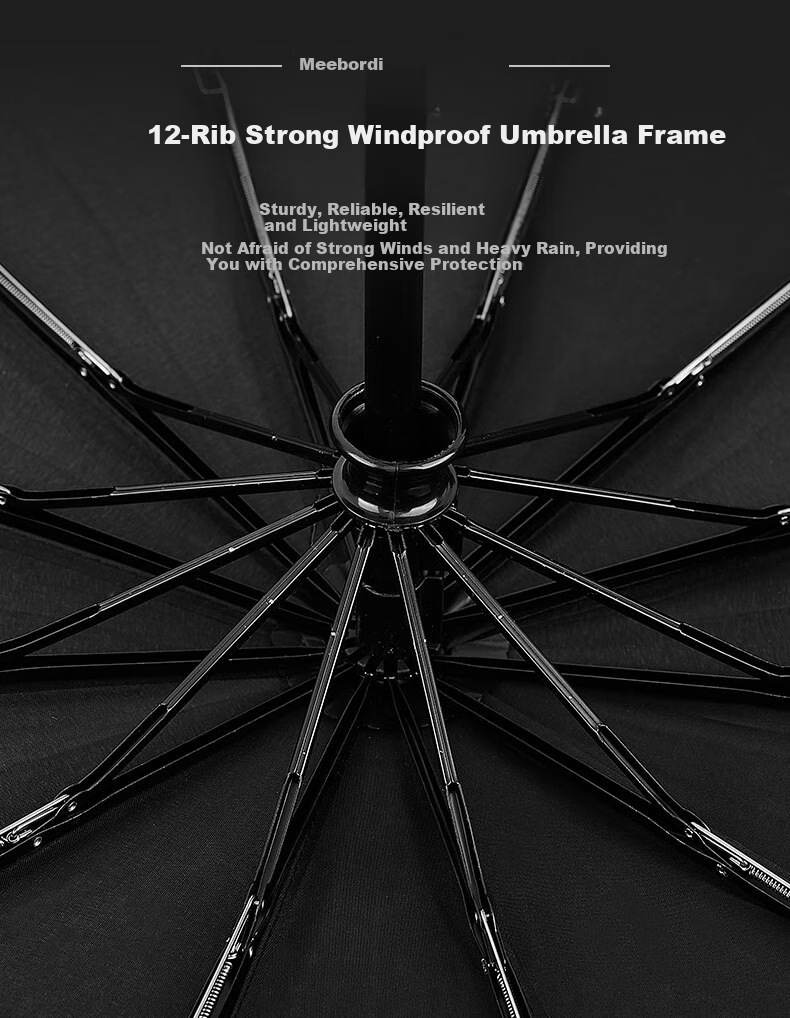 Meebordi Umbrella, Fully Automatic, Large Size, Storm-Proof, Tri-Fold, for Students' School Use, Windproof, Reinforced, Heavy Rai 4