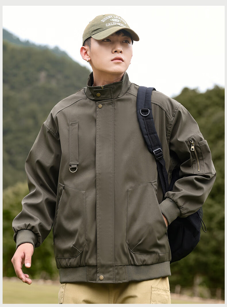 EASTERN CAMEL Men's Jacket, Spring And Autumn Casual Versatile Workwear, Pilot Stand-Collar Outdoor Fashion Coat, Men's Outerwear, Army Green, XL 11