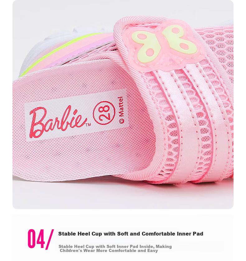 Barbie Children's Shoes, Summer Kids' Sneakers, Girls' Breathable Mesh Shoes, Casual Sports Shoes DA5506, Pink, Size 32 10
