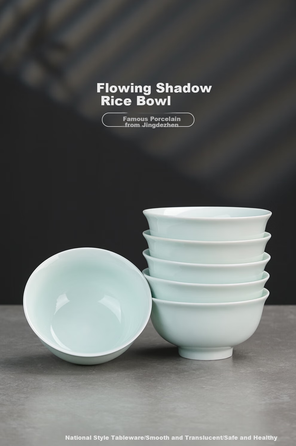 Jdz High-Temperature Ceramic Shadow Blue Bowl Set, Household Dining Bowls, Ceramic Bowls, Dishwasher Safe, Mid-Autumn Festival Gift Box for Friends 1