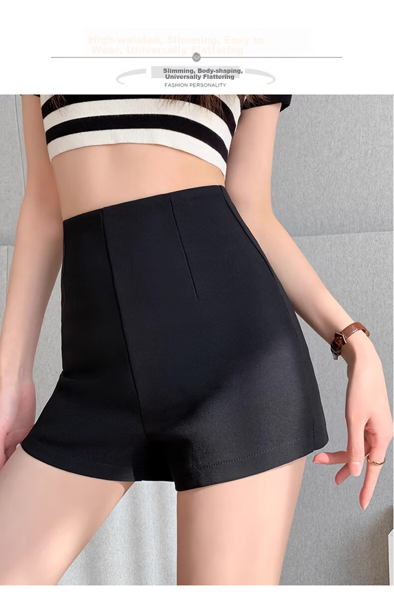 LangSha Women's Suit Shorts, 2025 Autumn Thin Style, Slim Fit, Black, Korean Version, Versatile, High-Waisted, Elastic Leggings, Hot Pants 9