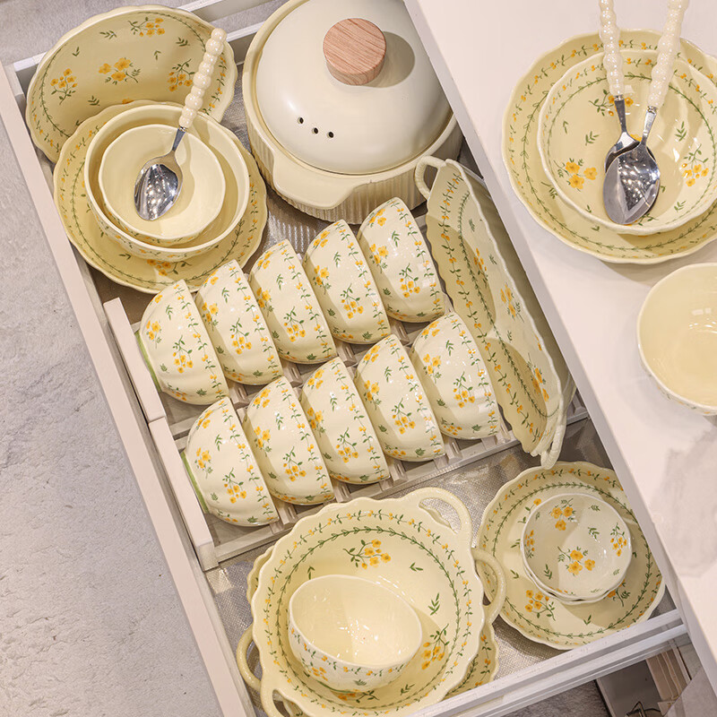 Chudi [Self-operated] Household Bowl Set Cream Style Dinnerware 18-Piece Spring Jun Gift Box