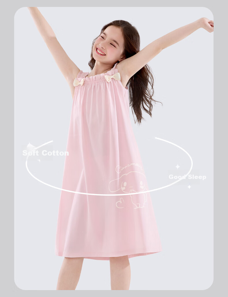 Hello Kitty Girls' Nightgown, Summer Children's Spaghetti Strap Sleepwear, Stylish Princess Dress, for Older Children, Home Wear, G083, Misty Blue, Size 170 3