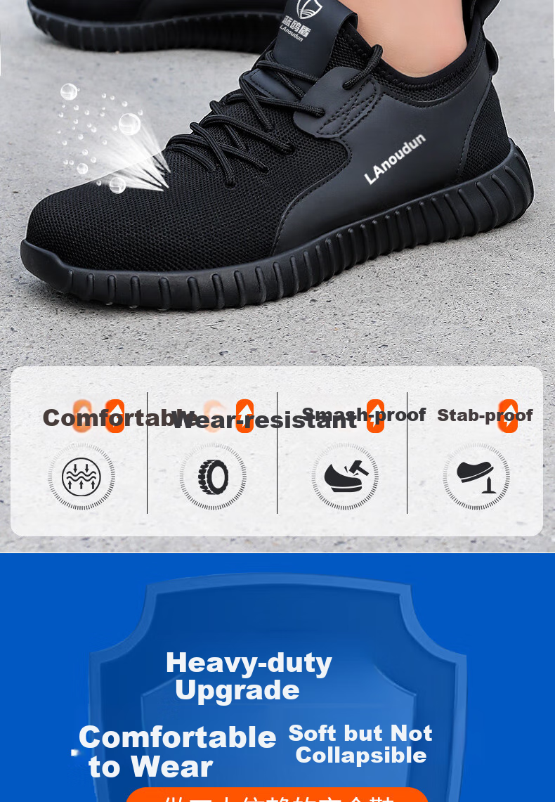 Lanoudun Safety Shoes for Men, Summer Breathable Ultra-Light Steel Toe Anti-Puncture Soft Sole Construction Site Work Boots D9159N Size 36 2