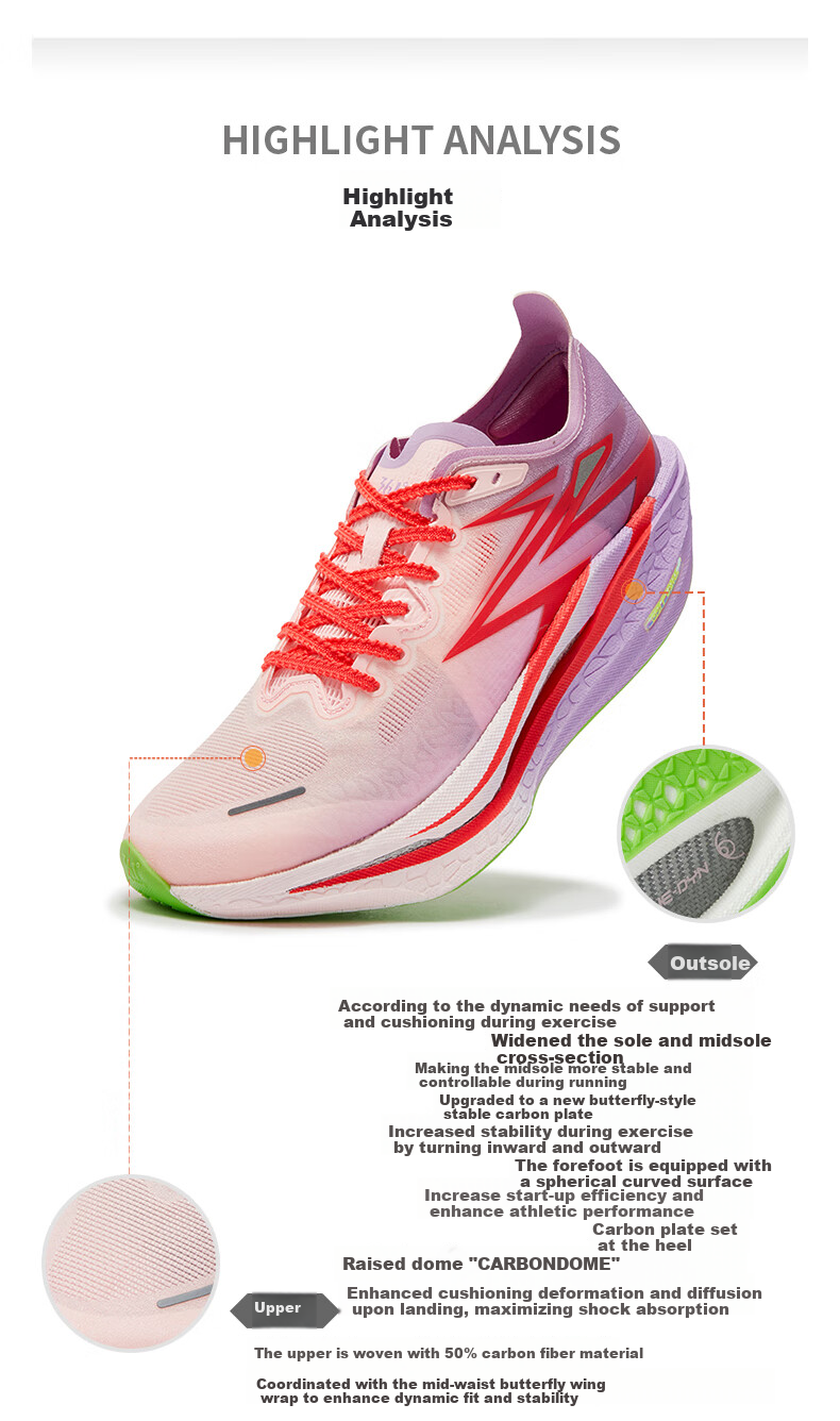 361° Men's Running Shoes, Feiran 4 Racing Breathable Marathon Carbon Plate Professional Running Shoes for Men, 672512254-1 36