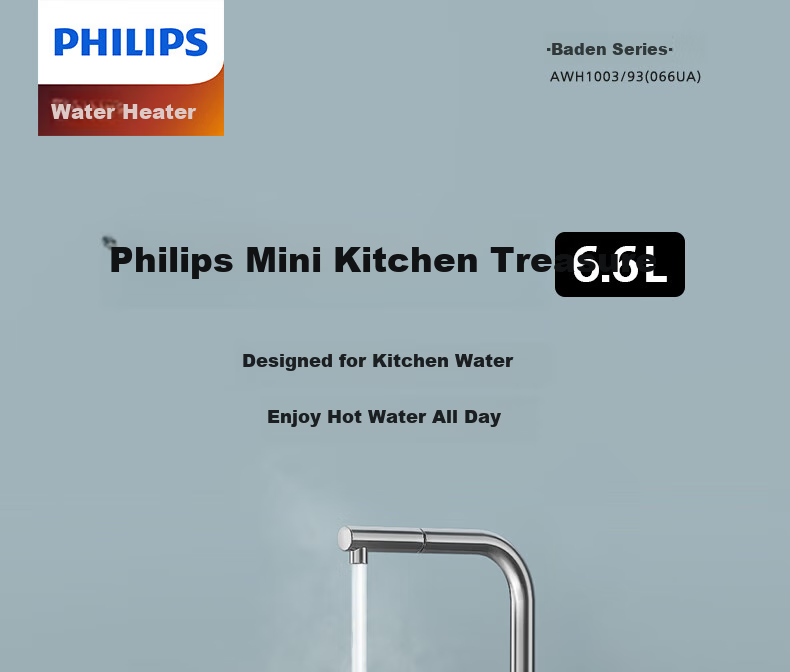 PHILIPS 7-Liter Compact Kitchen Electric Water Heater, First-Class Energy Efficiency, 2200W Rapid Heating, Household Kitchen Hot Water Tank, Under-Counter, Subsidy 15%, Small Size AWH1013/93 1