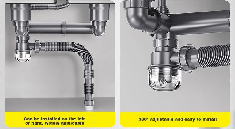 Haili Kitchen Sink Drain Pipe Complete Set, Double Sink 110mm Drainage System, Dishwashing Basin Drainage Pipe Kit Accessories S18 14
