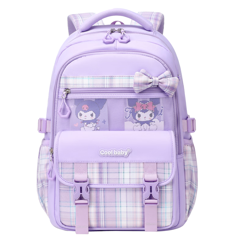 COOLBABY Kuromi Pendant Backpack for Elementary School Students Grades 1-3 Children's Spine Protection Lightweight Girls' Stylish Double Shoulder Bag