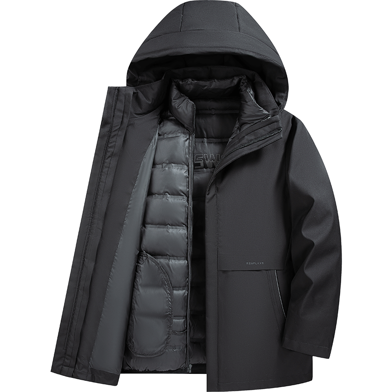 SNOWFLYING [Durable Goose down Jacket] Men's Detachable Inner Liner Warm Coat for Middle-Aged And Elderly Fathers