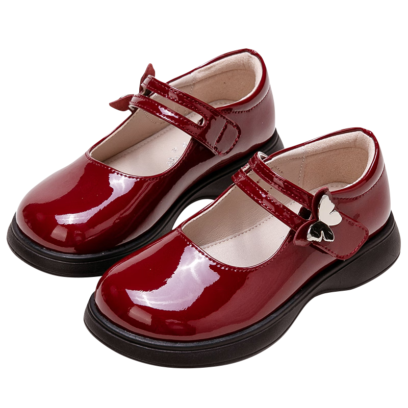 Fulomi Girls' Leather Princess Shoes Children's Square Toe Flats Fashion Kids' School Performance Shoes Wine Red Size 38
