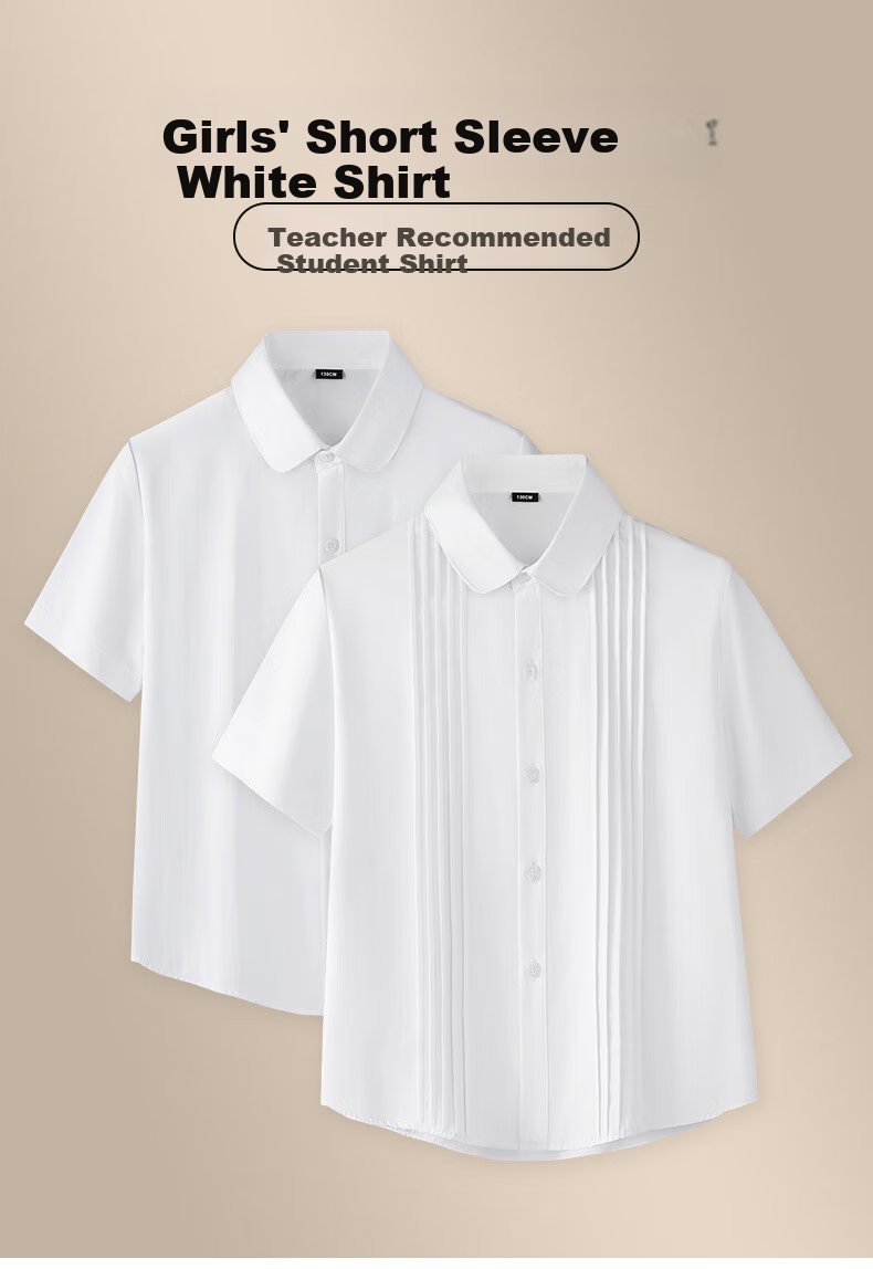 Yinuofang Girls' Short-Sleeve Shirt, Children's Summer White Blouse, Graduation Performance Costume, Girls' Half-Sleeve Chorus Uniform T-Shirt 1
