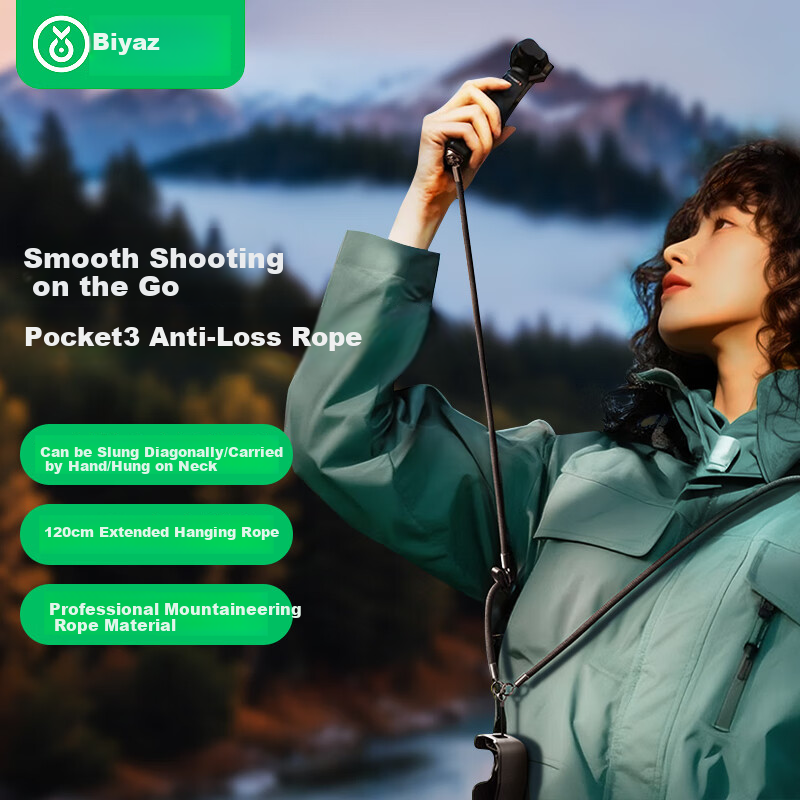 Ремешок-шнурок BIAZE для DJI Pocket 3, усиленный, противоскользящий, противоударный, черный