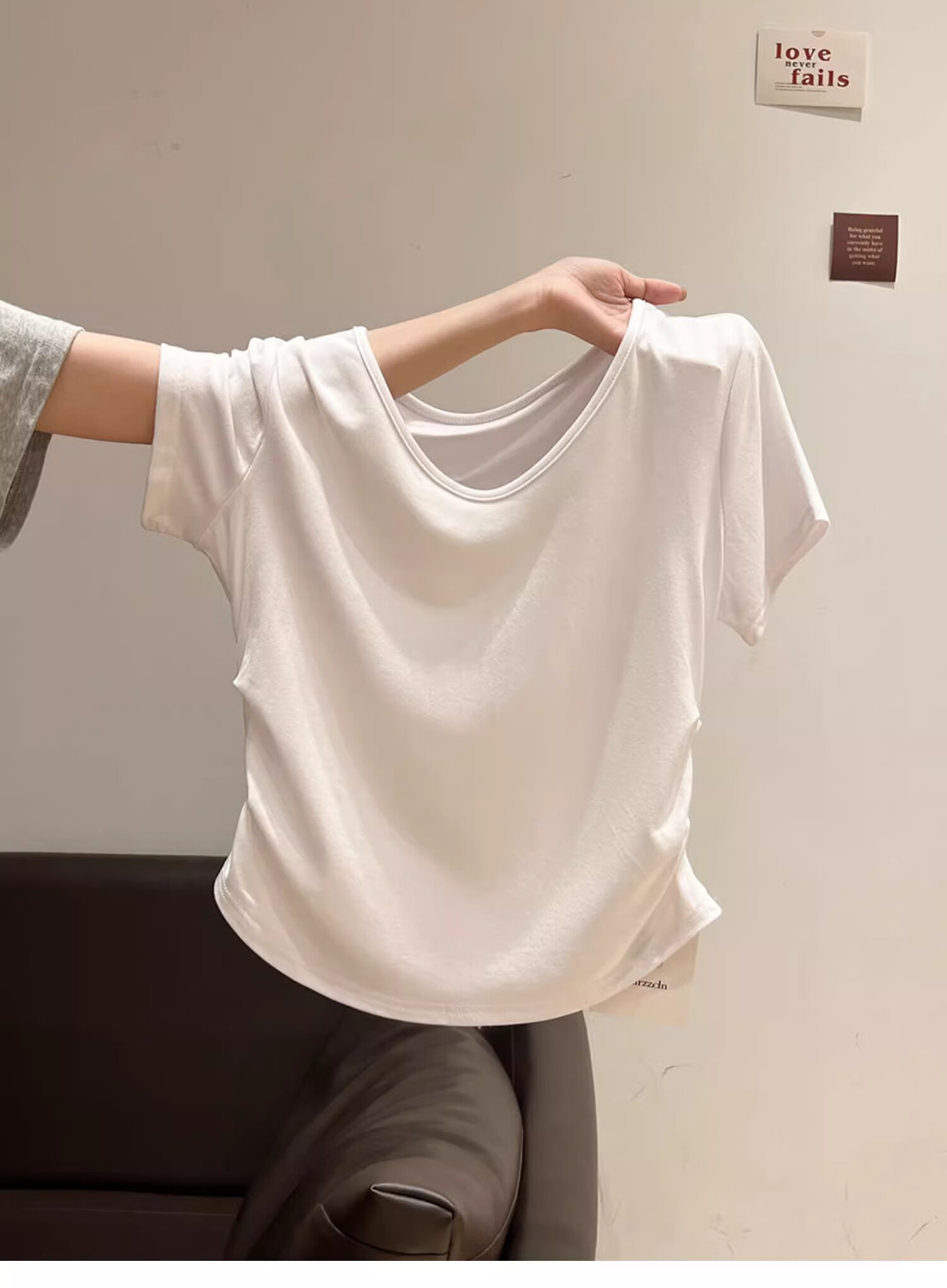 Woodpecker Women's Loose Fit Short Sleeve T-Shirt Summer New V-Neck Ruffled Waist Slim Crop Top White 2XL 4