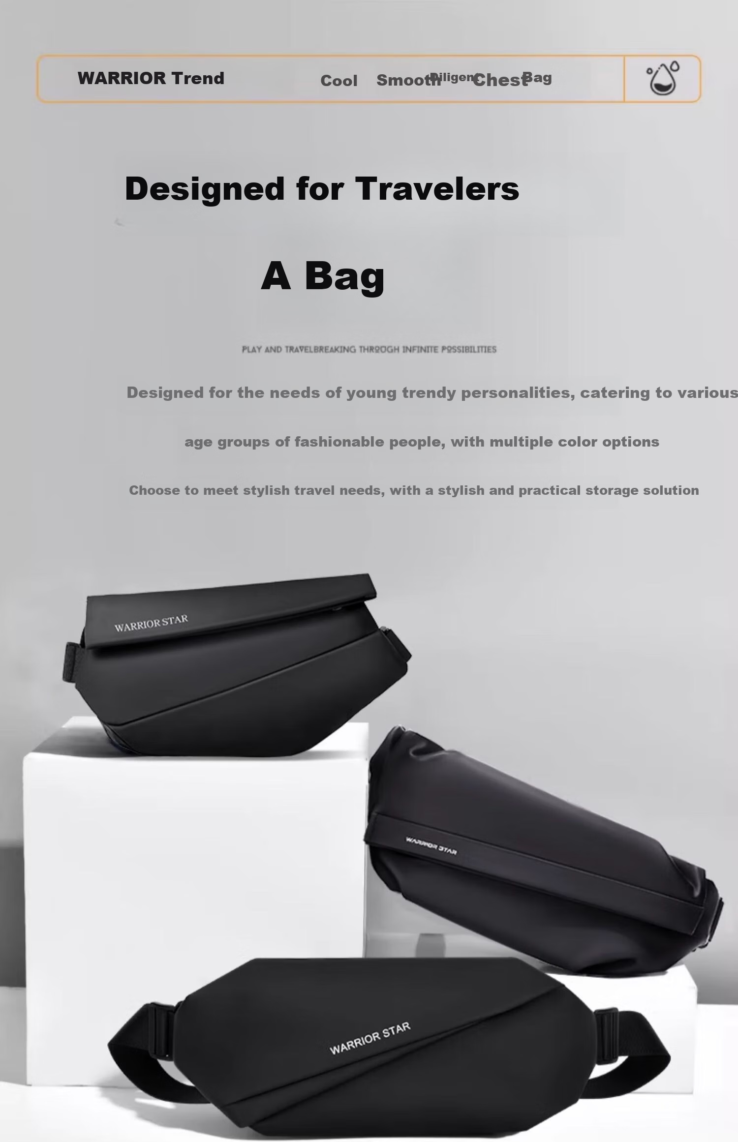 Warrior Crossbody Bag for Men, Large Capacity Chest Pack, Motorcycle Bag, Cycling Commuter Lightweight Water-Resistant Magnetic Buckle Shoulder Bag Sports Backpack 8