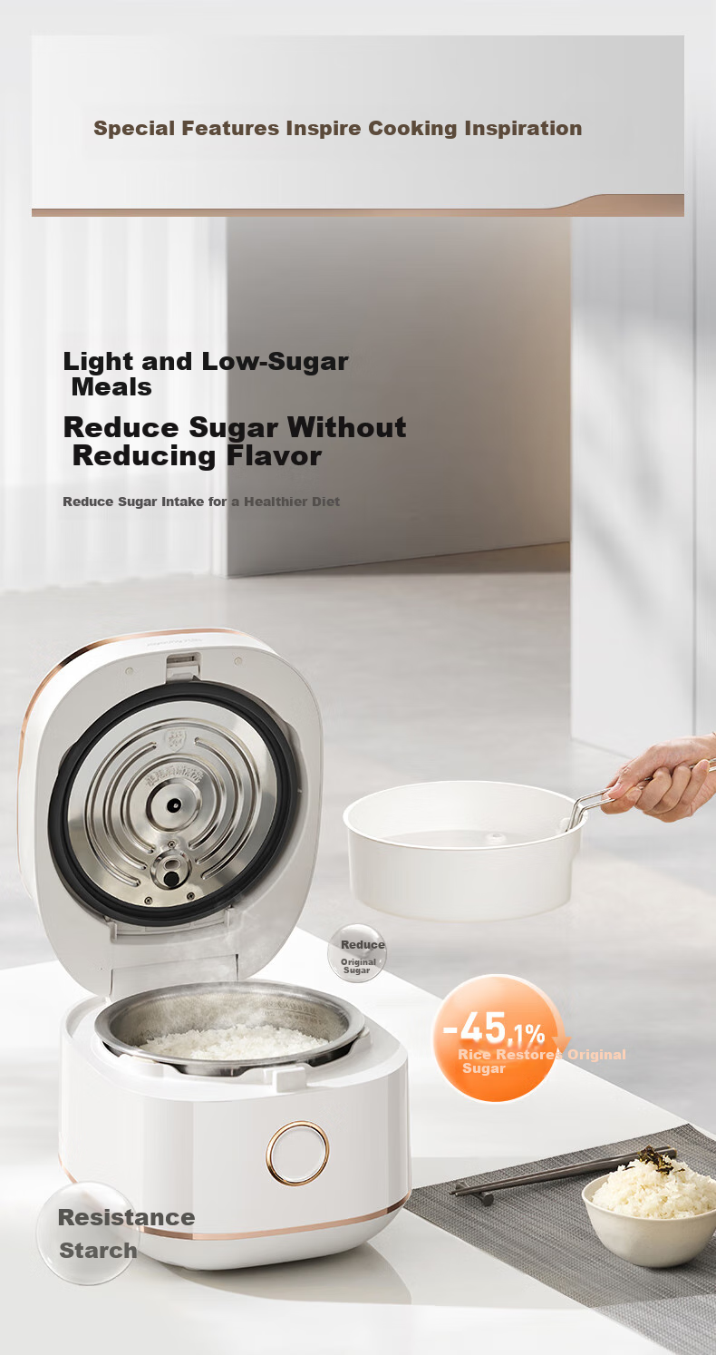 Joyoung [Full Honeycomb 0 Coating] 316L High-Purity Titanium Inner Pot, Low-Sugar IH Far-Infrared Heating Electric Rice Cooker, 4-Liter Capacity for 3-4 People, 8A Rice, Subsidy 40N1F 20