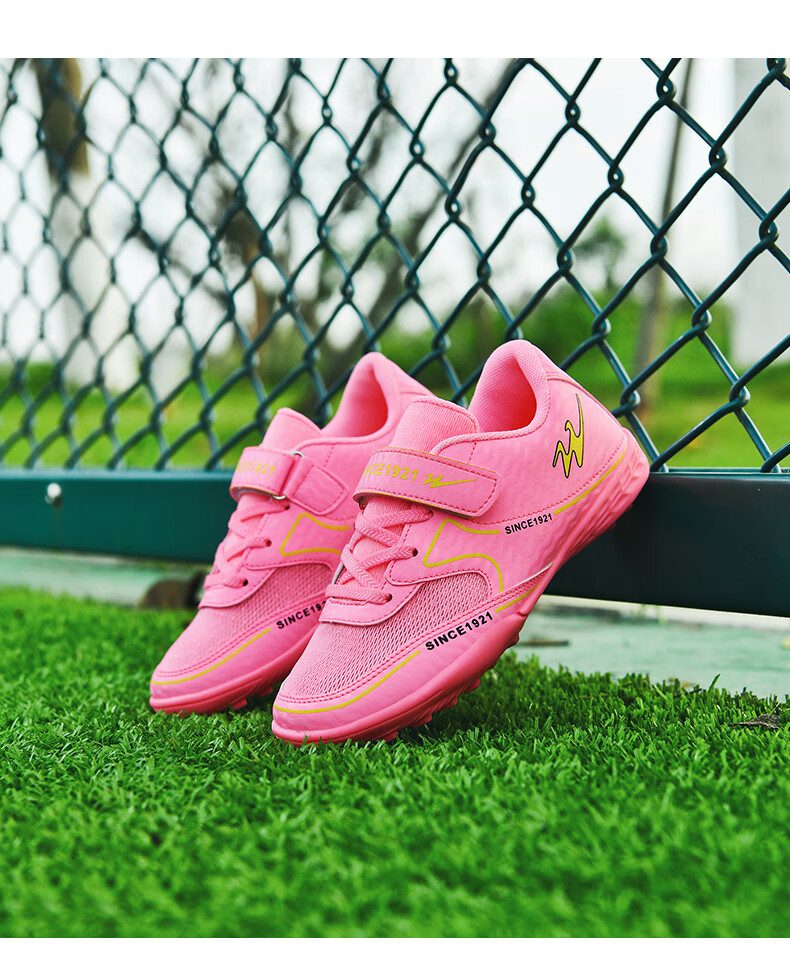 Shuangxing Children's Soccer Shoes TF Turf Studs Velcro Large Kids Student Youth Non-slip Wear-resistant Football Shoes Pink Size 39 10