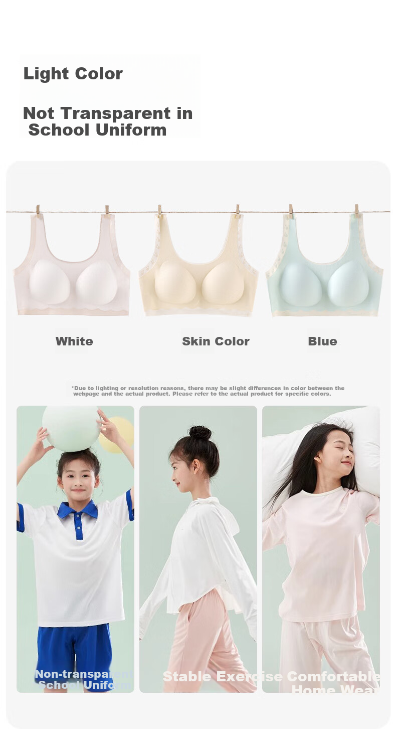 Ailier &ouluola Girls' Underwear Bra for Puberty Ages 15-16 Three-Stage Bra for Middle And High School Students 6278 Blue L 5